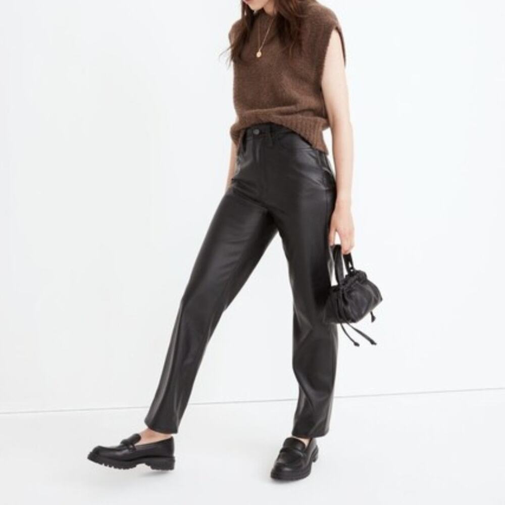 Madewell Perfect Vintage Straight Faux Vegan Leather Jeans Black High Rise 27